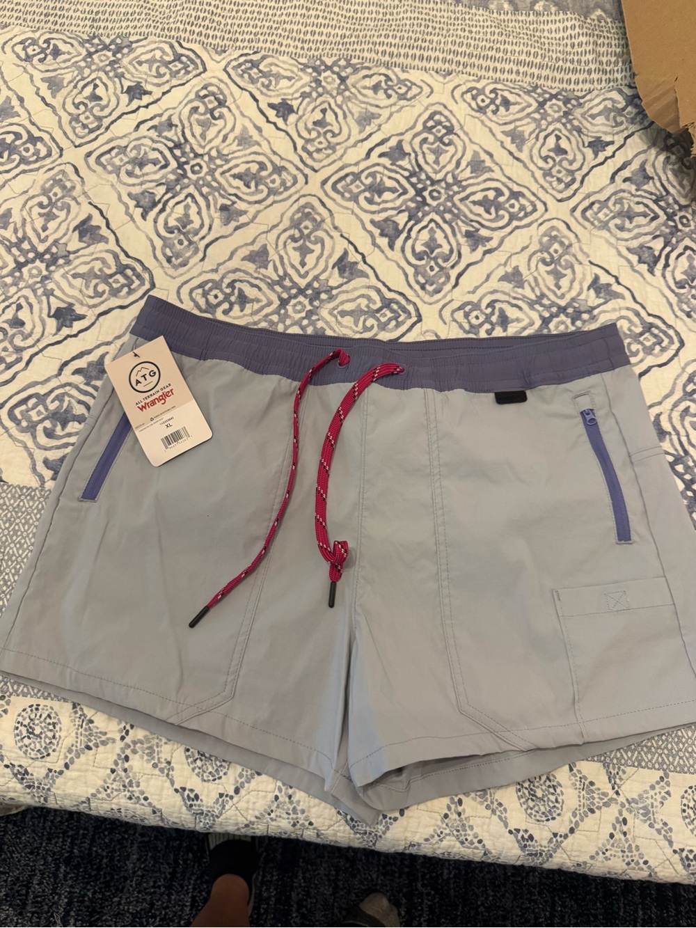 Wrangler Light Purple Athletic Shorts with Pink Drawstring